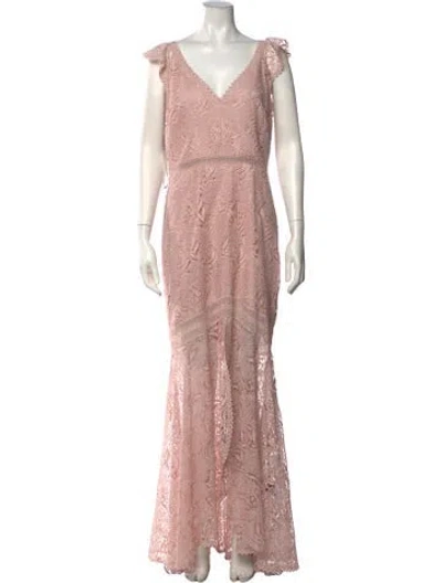 Pre-owned ml Monique Lhuillier Lace Pattern Long Dress In Pink