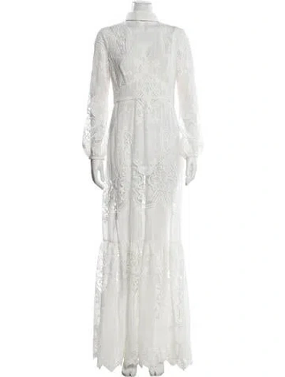 Pre-owned ml Monique Lhuillier Lace Pattern Long Dress In White