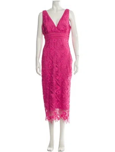 Pre-owned ml Monique Lhuillier Lace Pattern Midi Length Dress In Pink