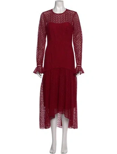 Pre-owned ml Monique Lhuillier Lace Pattern Midi Length Dress In Red