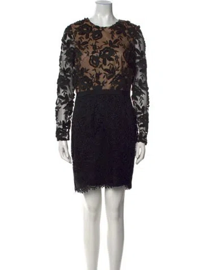 Pre-owned ml Monique Lhuillier Lace Pattern Mini Dress In Black