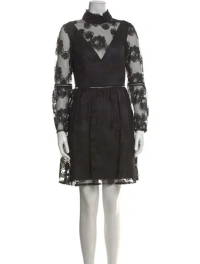 Pre-owned ml Monique Lhuillier Lace Pattern Mini Dress In Black