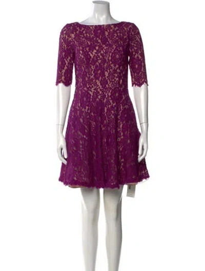 Pre-owned ml Monique Lhuillier Lace Pattern Mini Dress In Purple