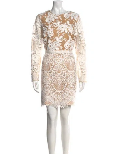 Pre-owned ml Monique Lhuillier Lace Pattern Mini Dress W/ Tags In White