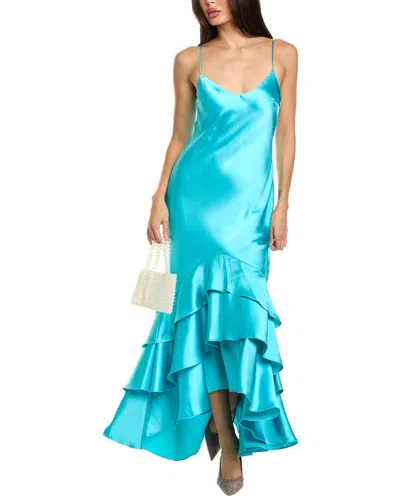 ml Monique Lhuillier Lenora High-low Satin Mermaid Gown In Blue
