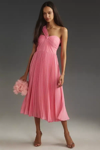 ml Monique Lhuillier Lindsay Chiffon Asymmetrical Midi Dress In Pink