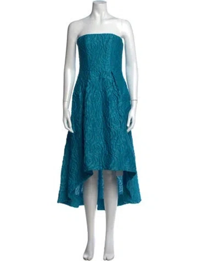 Pre-owned ml Monique Lhuillier Linen Midi Length Dress In Blue