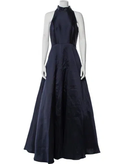Pre-owned ml Monique Lhuillier Mock Neck Long Dress In Blue