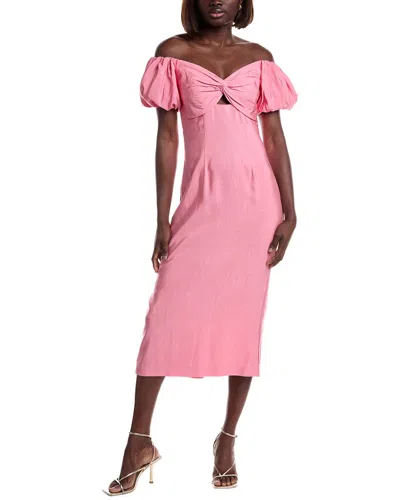 ml Monique Lhuillier Off-shoulder Midi Dress In Pink