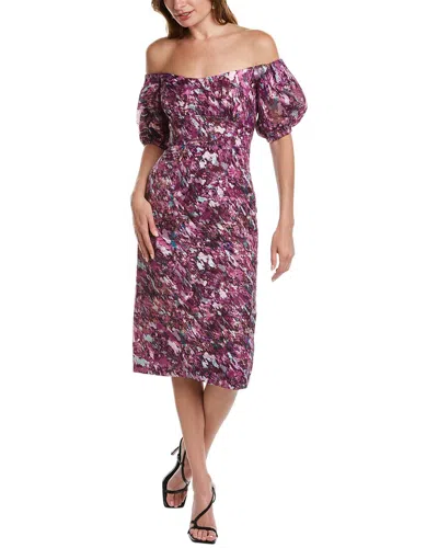 ml Monique Lhuillier Off-the-shoulder Midi Dress In Purple