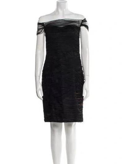 Pre-owned ml Monique Lhuillier Off-the-shoulder Knee-length Dress In Black