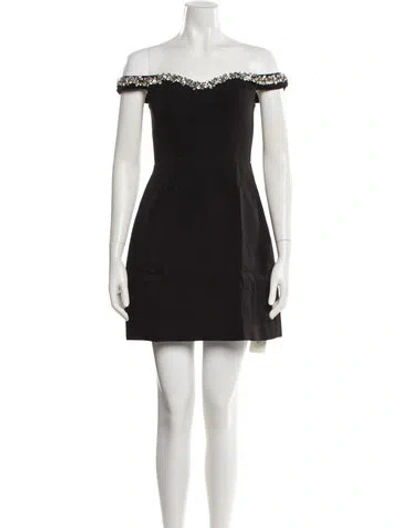 Pre-owned ml Monique Lhuillier Off-the-shoulder Mini Dress In Black
