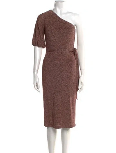 Pre-owned ml Monique Lhuillier One-shoulder Midi Length Dress W/ Tags