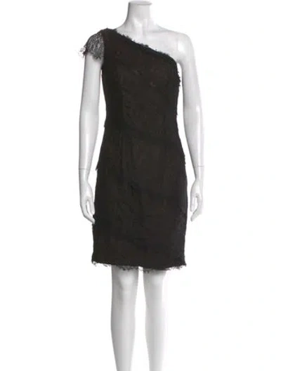 Pre-owned ml Monique Lhuillier One-shoulder Mini Dress In Black