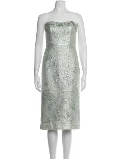Pre-owned ml Monique Lhuillier Patterned Midi Length Dress In Green