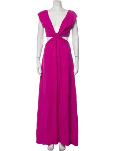 Pre-owned ml Monique Lhuillier Plunge Neckline Long Dress In Pink