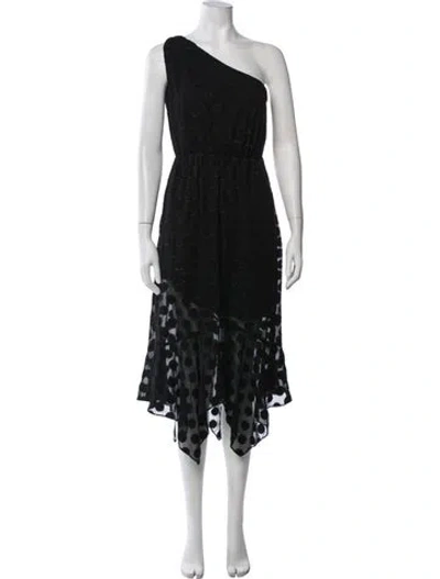Pre-owned ml Monique Lhuillier Polka Dot Print Midi Length Dress In Black