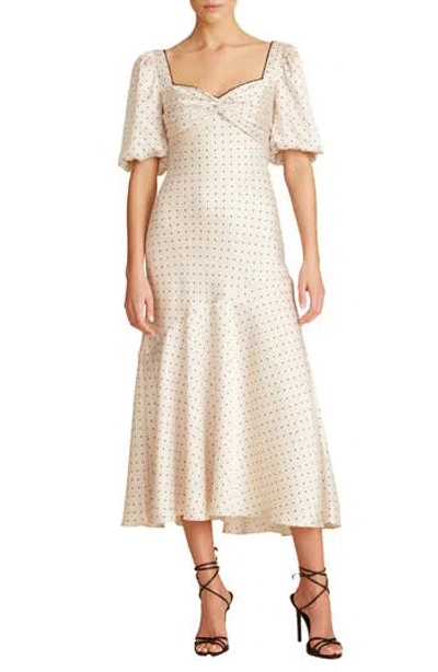 ml Monique Lhuillier Polka Dot Satin Midi Dress In White