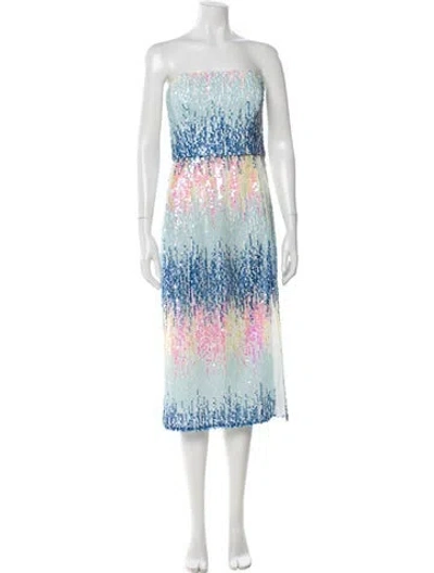 Pre-owned ml Monique Lhuillier Printed Knee-length Dress In Blue