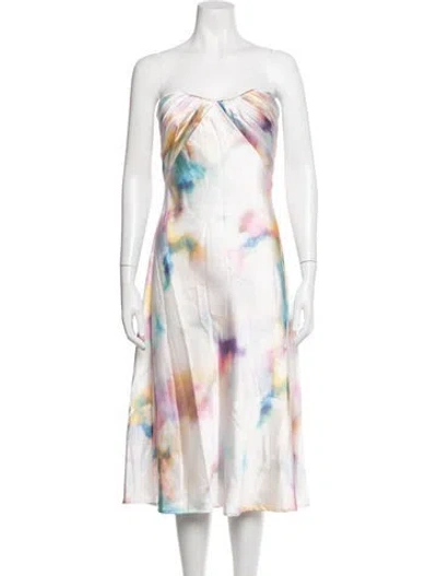 Pre-owned ml Monique Lhuillier Printed Knee-length Dress In White