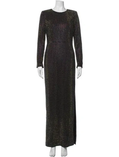 Pre-owned ml Monique Lhuillier Printed Long Dress In Black