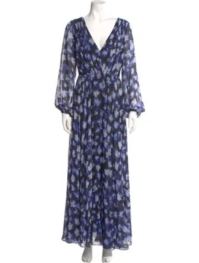 Pre-owned ml Monique Lhuillier Printed Long Dress In Blue