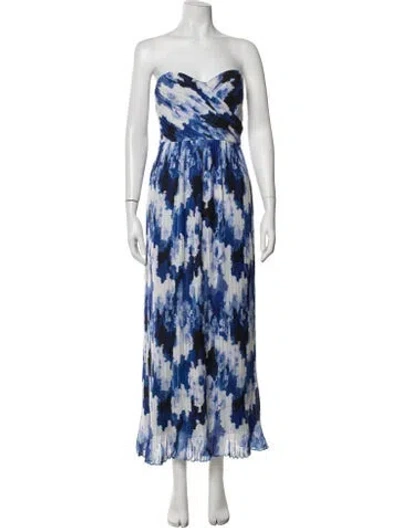 Pre-owned ml Monique Lhuillier Printed Long Dress In Blue