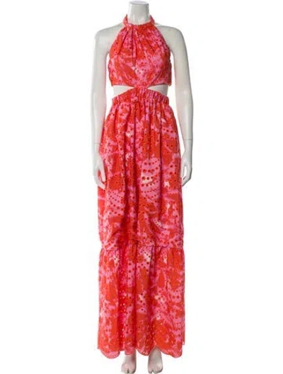 Pre-owned ml Monique Lhuillier Printed Long Dress In Pink
