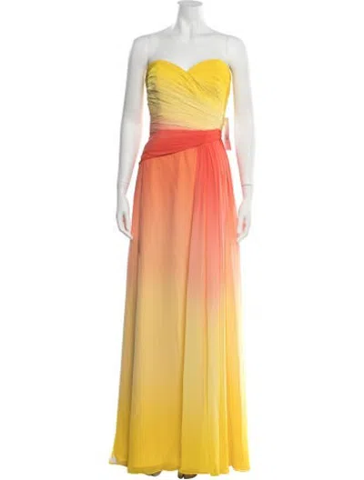 Pre-owned ml Monique Lhuillier Printed Long Dress W/ Tags In Yellow