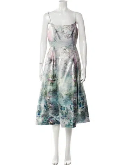 Pre-owned ml Monique Lhuillier Printed Midi Length Dress In Blue