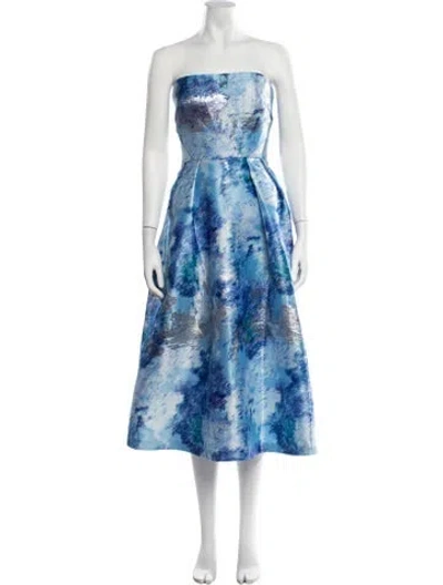 Pre-owned ml Monique Lhuillier Printed Midi Length Dress In Blue