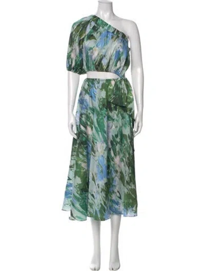 Pre-owned ml Monique Lhuillier Printed Midi Length Dress In Green