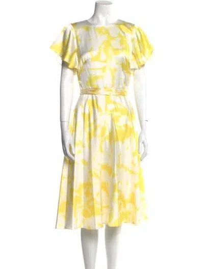 Pre-owned ml Monique Lhuillier Printed Midi Length Dress In Multi