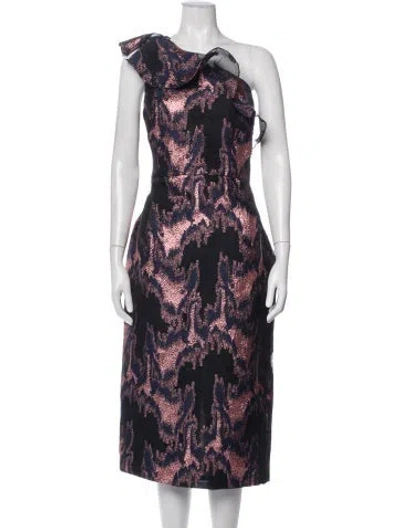 Pre-owned ml Monique Lhuillier Printed Midi Length Dress W/ Tags In Blue