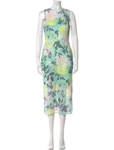 Pre-owned ml Monique Lhuillier Printed Midi Length Dress W/ Tags In Green