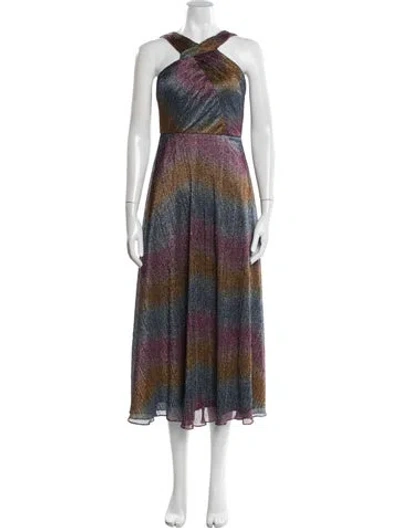 Pre-owned ml Monique Lhuillier Printed Midi Length Dress W/ Tags In Purple