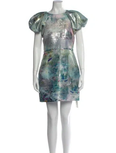 Pre-owned ml Monique Lhuillier Printed Mini Dress W/ Tags In Blue