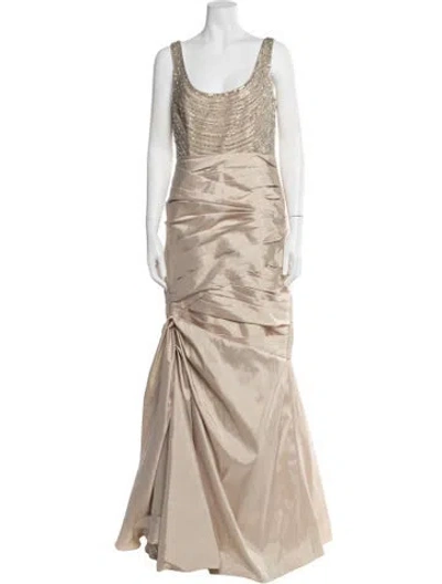 Pre-owned ml Monique Lhuillier Scoop Neck Long Dress In Neutral