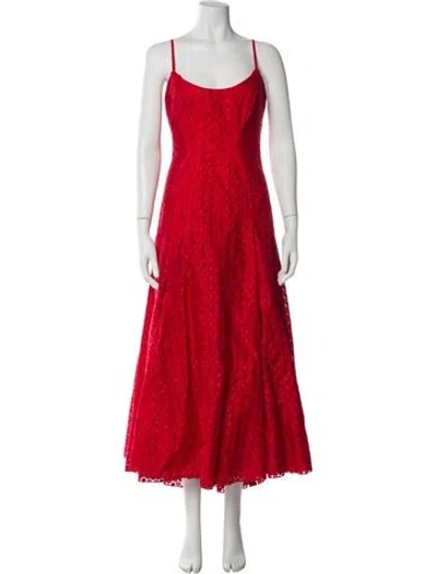 Pre-owned ml Monique Lhuillier Scoop Neck Midi Length Dress In Red