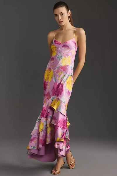 ml Monique Lhuillier Seraphine Satin Maxi Dress In Blooming Peonies