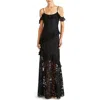ml Monique Lhuillier Siennaruffle Cold Shoulder Lace Gown Dress In Black In Black