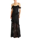 ml Monique Lhuillier Siennaruffle Cold Shoulder Lace Gown Dress In Black