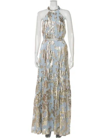 Pre-owned ml Monique Lhuillier Silk Long Dress In Blue