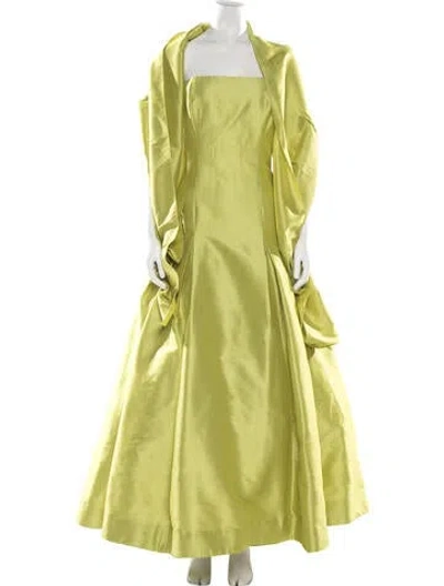 Pre-owned ml Monique Lhuillier Square Neckline Long Dress In Green