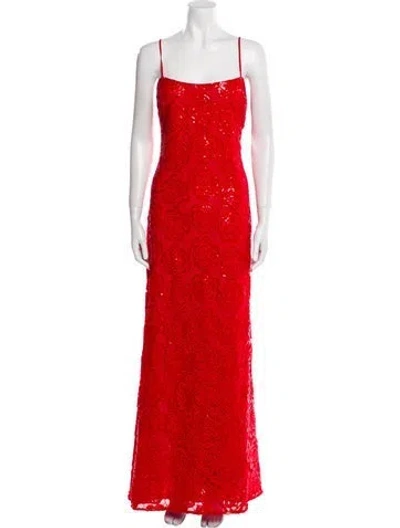 Pre-owned ml Monique Lhuillier Square Neckline Long Dress In Red