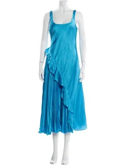 Pre-owned ml Monique Lhuillier Square Neckline Midi Length Dress In Blue