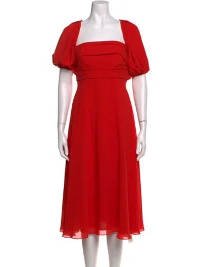 Pre-owned ml Monique Lhuillier Square Neckline Midi Length Dress In Red