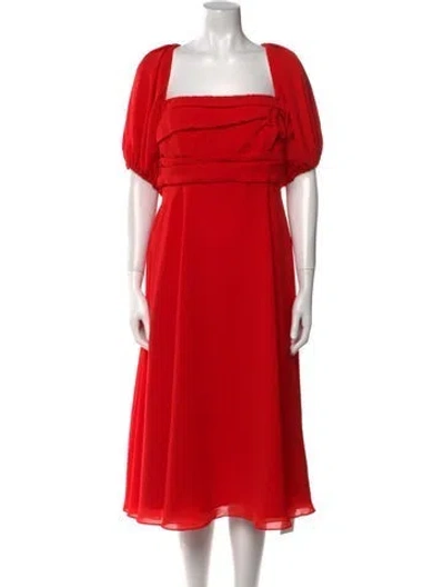 Pre-owned ml Monique Lhuillier Square Neckline Midi Length Dress In Red