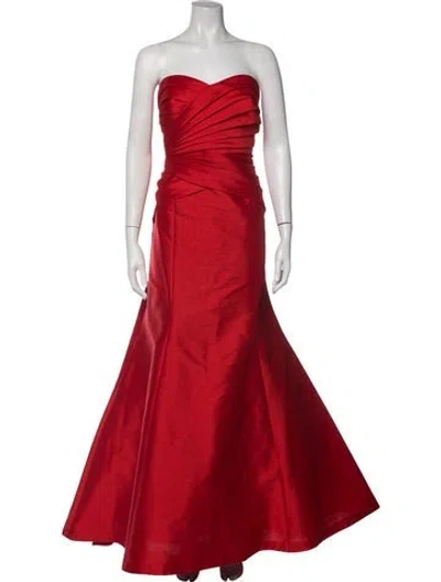 Pre-owned ml Monique Lhuillier Strapless Long Dress In Red