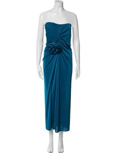 Pre-owned ml Monique Lhuillier Strapless Midi Length Dress In Blue